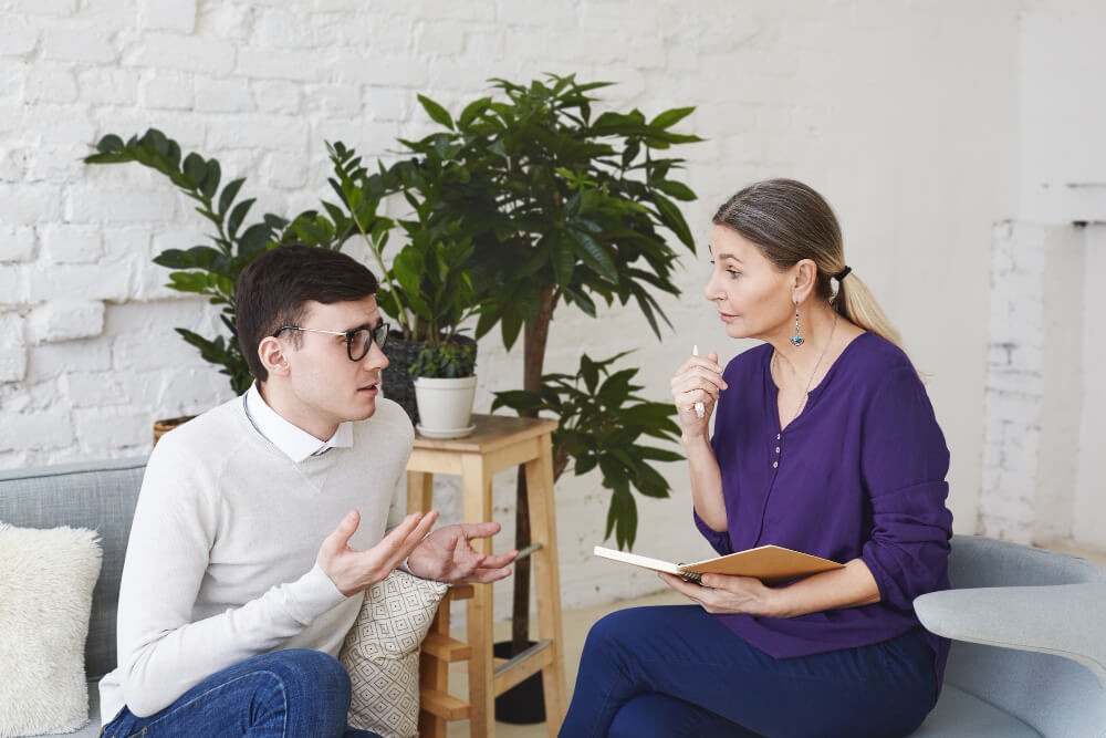 two people having a discussion